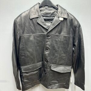 Tibor Men's Black Genuine Leather Car Coat L Removable Quilted Lining NWT